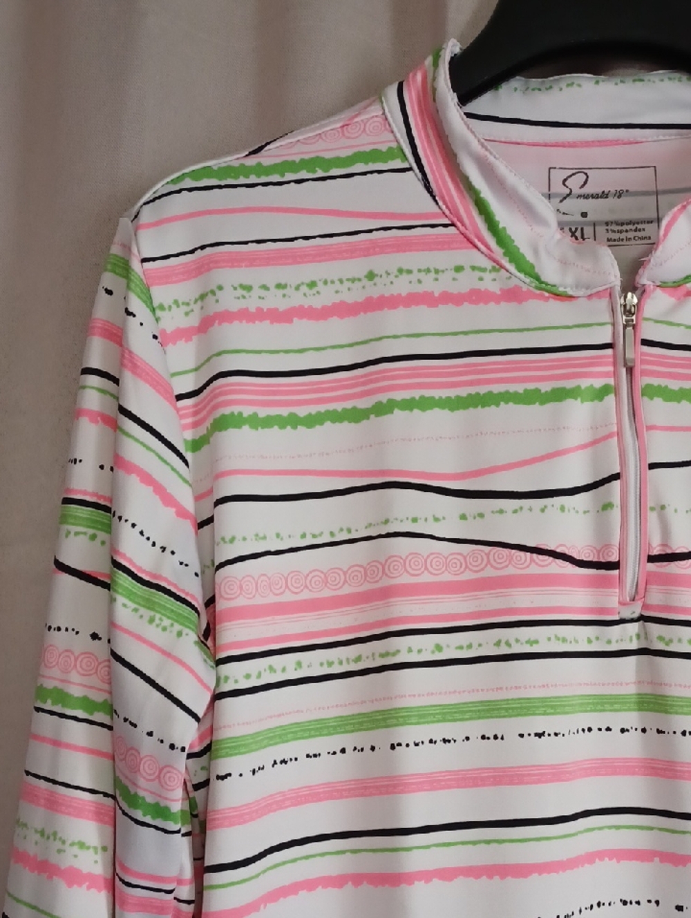 Emerald18 Stretch Quarter-Zip Mockneck Pullover Top Wavy Stripes Activewear Golf - Picture 4 of 16